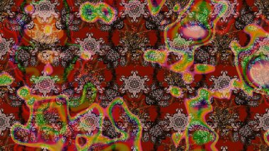 Güzel kumaş deseni. Raster Illustrasyon 'daki Çiçek Deseni' nin son moda çizimi. Renkli Yaz Temalı eskiz kalıbı. Düz Çiçek Elementleri Tasarımı.