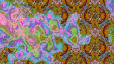 Yeşil ve kahverengi renkli çiçekler. Düz Çiçek Elementleri Tasarımı. Renkli Bahar Teması eskiz kalıbı. Raster illüstrasyonunda çiçek deseni çizimi.