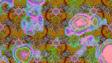 Raster illüstrasyonu. Eskiz geçmişi. Miles Fleur, süslü püslü bir süs. Tomurcukları papatya çiçekleri olan sevimli bir çiçek deseni. Kumaş, tekstil, duvar kağıdı baskısı için. Antika retro tarzı.