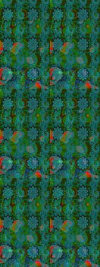 Yaprak ve çiçeklerin suluboya resimleri, yeşil ve mavi renkler üzerine çizimler. Yumuşak, bahar çiçekleri yeşil ve mavi renklerde. Raster illüstrasyonu.