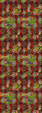 Eskiz geçmişi. Raster illüstrasyonu. Eski usul. Kumaş, tekstil, duvar kağıdı baskısı için. Renkli desenli eskiz deseni, kırmızı ve kahverengi çiçekler ve dekoratif elementler.