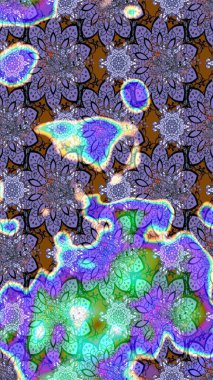 Düz Çiçek Elementleri Tasarımı. Raster illüstrasyonundaki çiçek desenli çizim. Renkli Yaz Temalı eskiz kalıbı. Mor ve mavi renkte çiçekler.