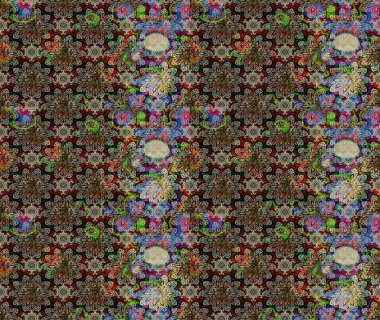 Tekstil tasarımı için gri renkli geleneksel halk çiçekleri buketi. Üzerinde gelincikler ve vadi zambakları olan renkli çiçek desenli nakış..