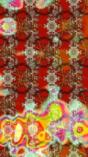 Suluboya tarzında kahverengi ve kırmızı renklerde. Raster illüstrasyonu. Küçük çiçekli bahar deseni çiz.