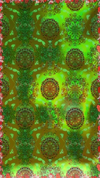 Kusursuz çiçek deseni duvar kâğıdı olarak kullanılabilir. Raster illüstrasyonu. Yeşil renkte çiçekler.