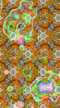 Çiçekli karalama şeklinde Raster çiçek deseni. Kahverengi ve turuncu renklerde bahar çiçekleri. Raster illüstrasyonu.