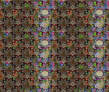 Tekstil tasarımı için gri renkli geleneksel halk çiçekleri buketi. Üzerinde gelincikler ve vadi zambakları olan renkli çiçek desenli nakış..