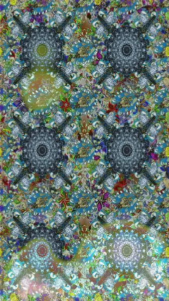 Raster illüstrasyonunda kusursuz çiçek deseni. Raster illüstrasyonu. Mavi ve nötr renklerde. Güzel kumaş deseni.