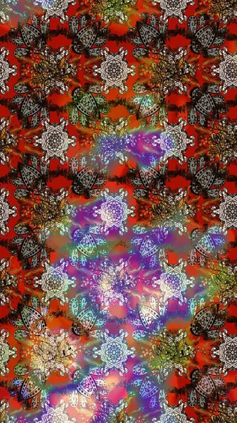 Sevimli çiçek raster deseni. Kahverengi ve kırmızı renkte çiçekler. Düz Çiçek Elementleri Tasarımı. Renkli Yaz Teması çizim şablonu.