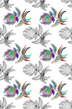 Yazdır. Renkli Yaz Temalı Kusursuz Arkaplan. Güzel kumaş deseni. Güzel, pürüzsüz bir desen. Raster çiçekli arka plan. Düz Çiçek Elementleri Tasarımı.