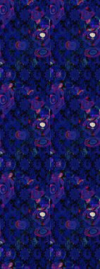 Mavi ve siyah renkte mavi ve siyah papatya deseni. Raster illüstrasyonu. Mavi ve siyah renklerde.