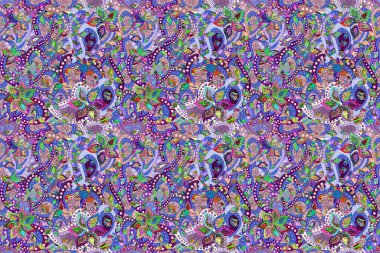 Güzel kumaş deseni. Raster çiçekli arka plan. Düz Çiçek Elementleri Tasarımı. Renkli Yaz Temalı Kusursuz Arkaplan. Yazdır. Sevimli, pürüzsüz desen.