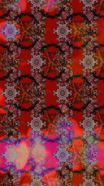 Güzel kumaş deseni. Kahverengi ve kırmızı renklerde. Raster illüstrasyonu. Raster illüstrasyonunda çiçek deseni çizimi.