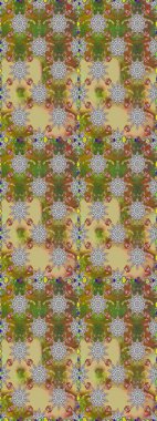 Renkli Bahar Temalı Kusursuz Arkaplan. Kahverengi ve nötr renklerde çiçekler. Raster illüstrasyonunda kusursuz çiçek deseni. Düz Çiçek Elementleri Tasarımı.