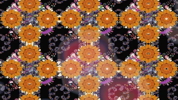 Çiçekli karalama şeklinde Raster çiçek deseni. Turuncu renkli çiçekler. Yumuşak, bahar çiçekli arka plan.