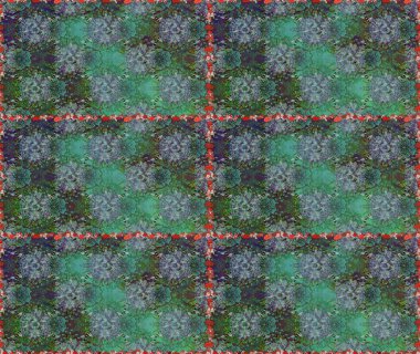 Küçük çiçekteki sevimli çiçek deseni. Varicologreen ve mavi raster pürüzsüz illüstrasyon. Bir sürü yeşil ve mavi soyut çiçekli tropikal desenler..