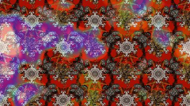 Raster illüstrasyonu. Güzel, parlak, pürüzsüz kumaş, tuval. Desen, çizim, çiçek sınırı. Eski moda arka plan. Çiçek çelengi. Kıvırcık, parlak örgü.