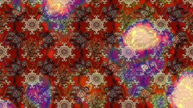 Gömlek, arka plan modelini çiz. Kahverengi ve kırmızı renkte çiçekler. Tropik çiçekler.