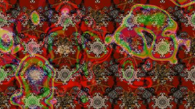 Düz Çiçek Elementleri Tasarımı. Kahverengi ve kırmızı renkte çiçekler. Renkli Yaz Temalı eskiz kalıbı. Raster illüstrasyonunda çiçek deseni çizimi.