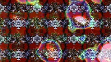 Kahverengi ve kırmızı kahverengi ve kırmızıya. Çiçekli ipek eşarp. 1950-1960 motifleri. El çizimi çiçek unsurları olan soyut çizim raster deseni. Retro tekstil tasarım koleksiyonu.