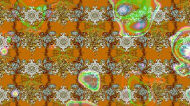 Raster illüstrasyonundaki çiçek desenli çizim. Çiçekler suluboya tarzında kahverengi ve turuncu renklerde.