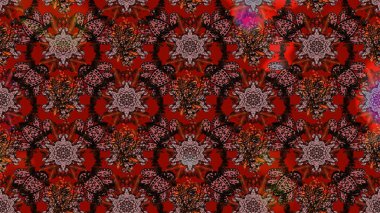 Çiçek desenli çizim. Raster illüstrasyonu. Kahverengi ve kırmızı renkte çiçekler. Asya tekstil tarzında. Raster illüstrasyonu.