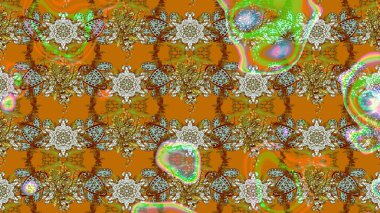 Raster illüstrasyonundaki çiçek desenli çizim. Çiçekler suluboya tarzında kahverengi ve turuncu renklerde.