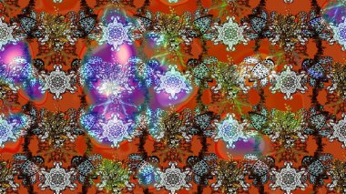 Raster deseni. Raster illüstrasyonu. Kahverengi ve turuncu renkli yaz çiçekleri. Küçük çiçekte sevimli çiçek deseni var..