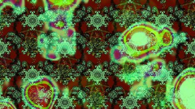 Yeşil ve kahverengi renkli çiçekler. Hediye ambalaj kağıdı, tebrik kartları, posterler ve pankart tasarımı. Raster düz çiçek çizim deseni.