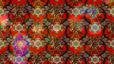 Güzel kumaş deseni. Raster illüstrasyonundaki çiçek desenli çizim. Raster illüstrasyonu. Kahverengi ve kırmızı renklerde.