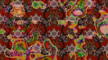 Düz Çiçek Elementleri Tasarımı. Renkli Bahar Teması eskiz kalıbı. Kahverengi ve kırmızı renkte çiçekler. Raster illüstrasyonunda çiçek deseni çizimi.