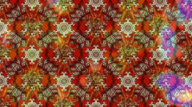 Çiçekler. Soyut etnik raster çizim kalıbı. Vadinin çiçekleri kahverengi ve kırmızı renklerde.