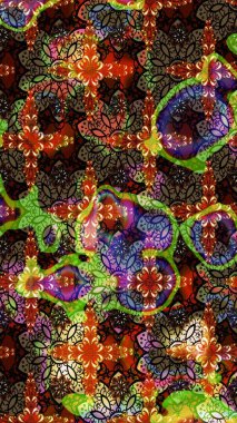 Düz Çiçek Elementleri Tasarımı. Raster illüstrasyonu. Renkli Bahar Teması eskiz kalıbı. Asya tekstil tarzında. Çiçek desenli çizim. Kahverengi ve siyah renkte çiçekler.