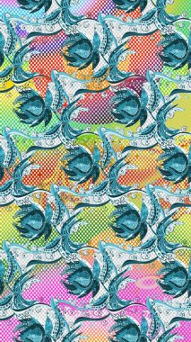 Hand. Cute Floral pattern in the small flower. Raster illustration.