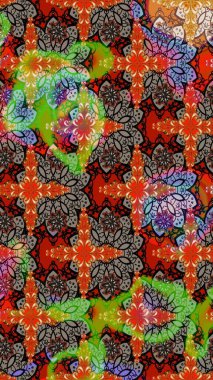 Raster deseni. Süslü kumaş deseni. Çiçekli çiçek deseni, suluboya..