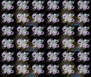 Ağaç dallı bahar çiçekleriyle desen, çiçek siluetiyle siyah renkler. Raster deseni.