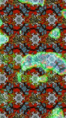 Raster düz çiçek çizim deseni. Hediye ambalaj kağıdı, tebrik kartları, posterler ve pankart tasarımı. Kahverengi ve yeşil renkte çiçekler.