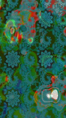 Raster illüstrasyonu. Yeşil ve mavi renkte zarif çiçekli suluboya. Renkli Bahar Teması eskiz kalıbı. Düz Çiçek Elementleri Tasarımı.