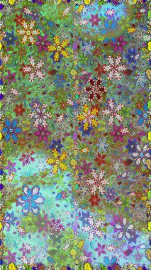 Renkli Bahar Temalı Kusursuz Arkaplan. Çiçek deseni. Raster kusursuz. Güzel kumaş deseni. Düz Çiçek Elementleri Tasarımı.