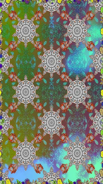 Gri ve yeşil renkli şirin çiçekler. Küçük çiçekli basit, dikişsiz desen. Moda baskısı, albüm, ambalaj kağıdı ve duvar kağıdı için zarif dekoratif süslemeler. Raster illüstrasyonu.