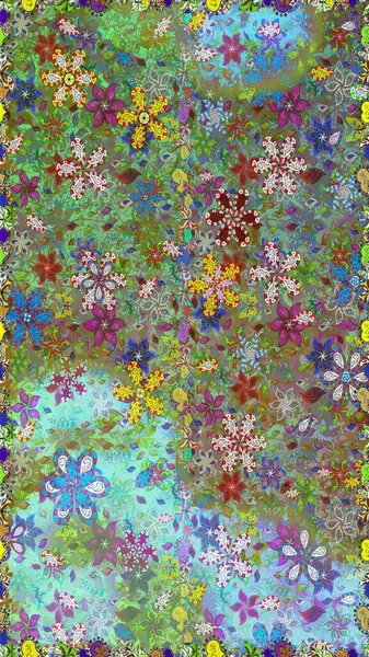 Renkli Bahar Temalı Kusursuz Arkaplan. Çiçek deseni. Raster kusursuz. Güzel kumaş deseni. Düz Çiçek Elementleri Tasarımı.