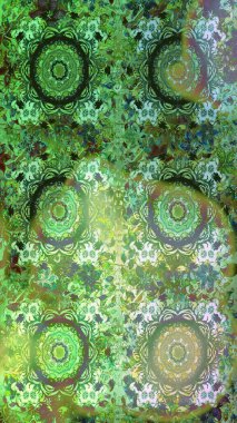 Yeşil ve nötr renklerde altın tekrarlayan elementlerle soyut arkaplan. Kusursuz oryantal klasik altın desen.