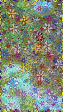 Renkli Bahar Temalı Kusursuz Arkaplan. Çiçek deseni. Raster kusursuz. Güzel kumaş deseni. Düz Çiçek Elementleri Tasarımı.