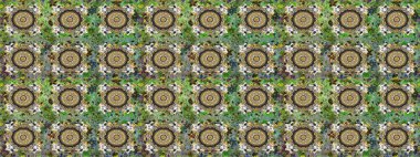 Gri ve yeşil renklerde altın sarısı desenler. Noel, kar tanesi, yeni yıl. Gri ve yeşil renklerde altın elementlerle kusursuz klasik desen.