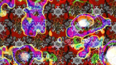 Çiçek desenli çizim. Raster illüstrasyonu. Raster illüstrasyonu. Gri ve kırmızı renkte çiçekler. Asya tekstil tarzında.