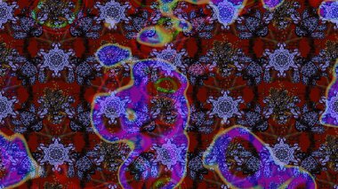 Raster illüstrasyonundaki çiçek desenli çizim. Kahverengi ve mor renkte çiçekler.