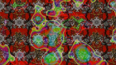 Düz Çiçek Elementleri Tasarım Raster illüstrasyonu. Çiçekli çiçek deseni, suluboya. Kahverengi ve kırmızı renkte çiçekler. Renkli Bahar Teması çizim kalıbı..