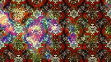 Asya tekstil tarzında. Raster illüstrasyonu. Raster illüstrasyonu. Çiçek desenli çizim. Kahverengi ve bej renkli çiçekler.