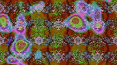 Çiçeksel kahverengi ve yeşil çizim deseni. Klasik taslak çizimi. Raster çiçek izi..