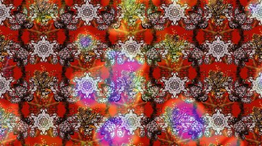 Parlak çiçekli halı deseni kahverengi ve kırmızı renklerde..